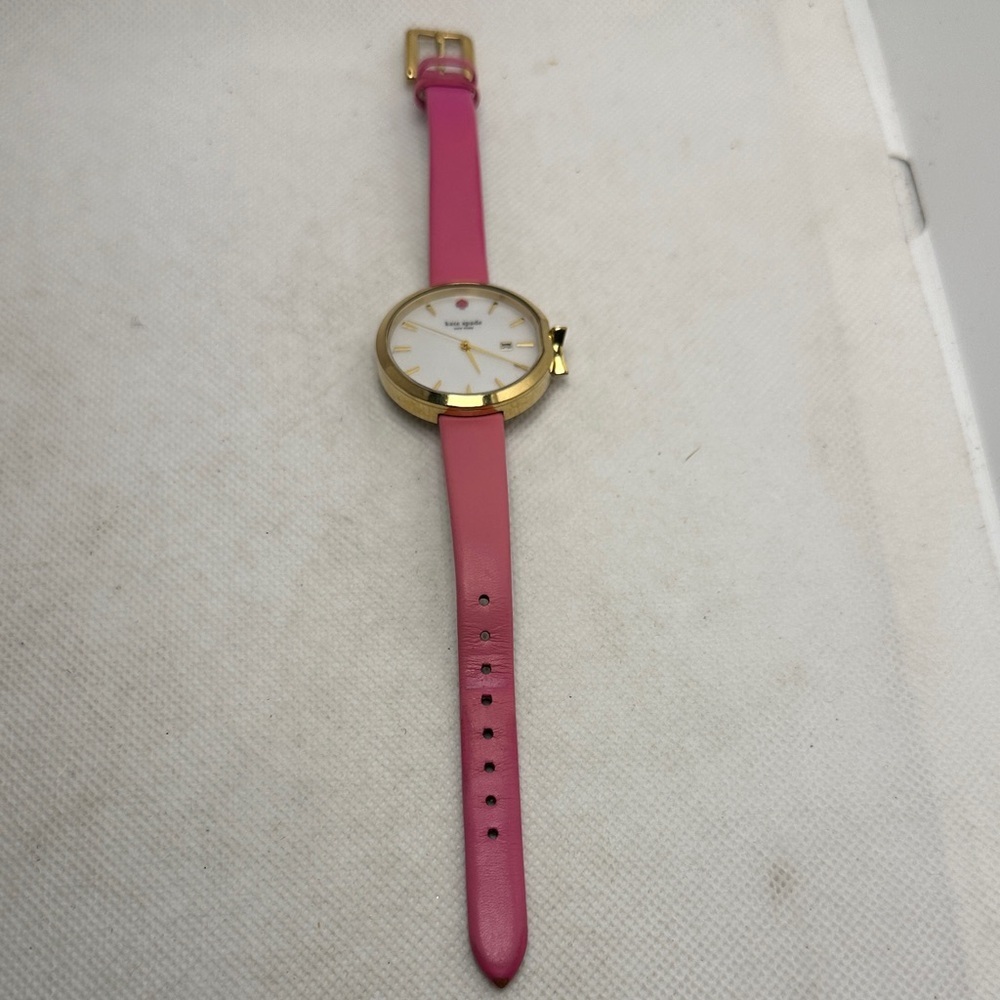Kate Spade Park Row Watch Gold-tone Case Mother of Pearl Dial Pink Leather Band - Picture 3 of 10